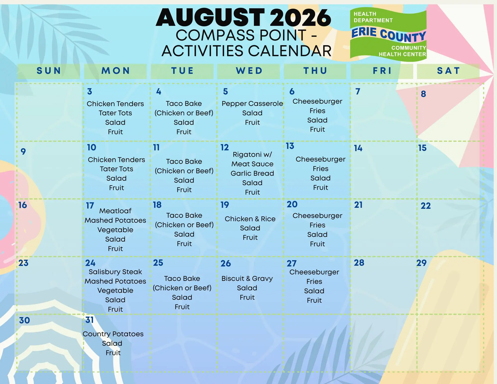 Compass August Lunch Menu Graphic