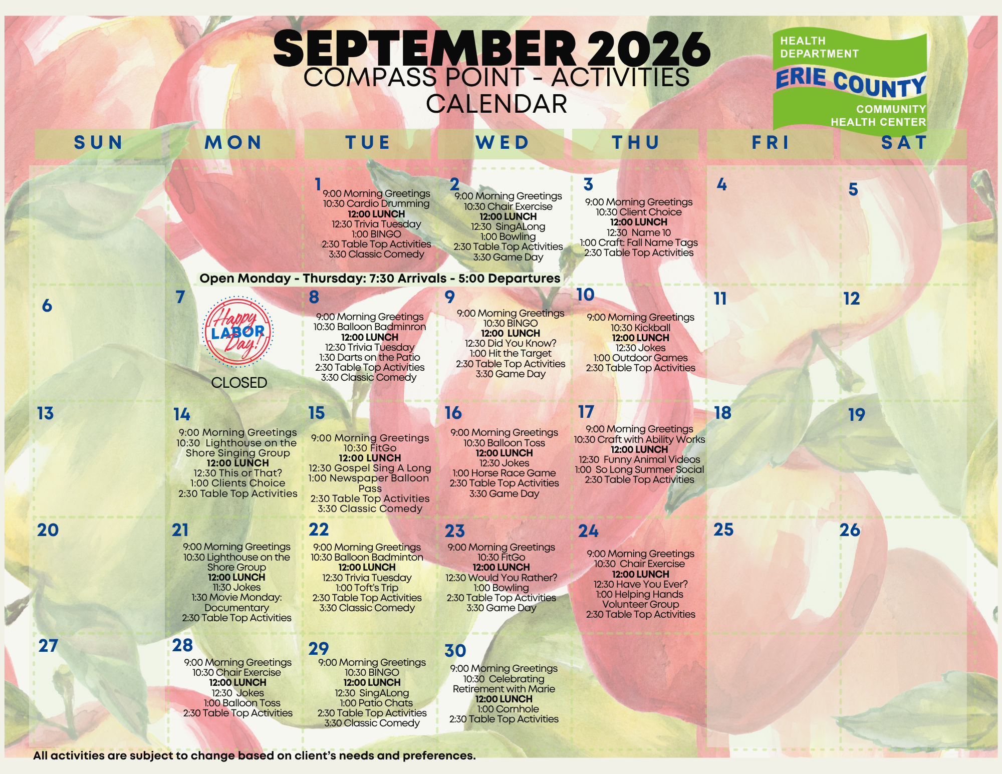September 2026 Activity Calendar Image