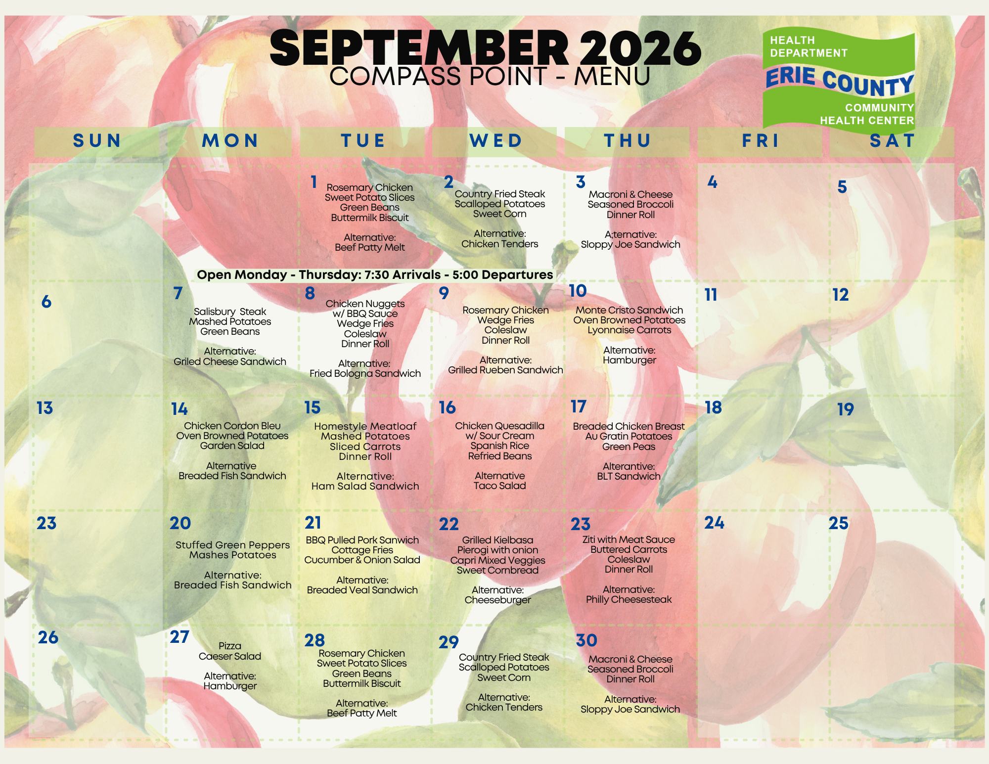 September 2026 Menu Image